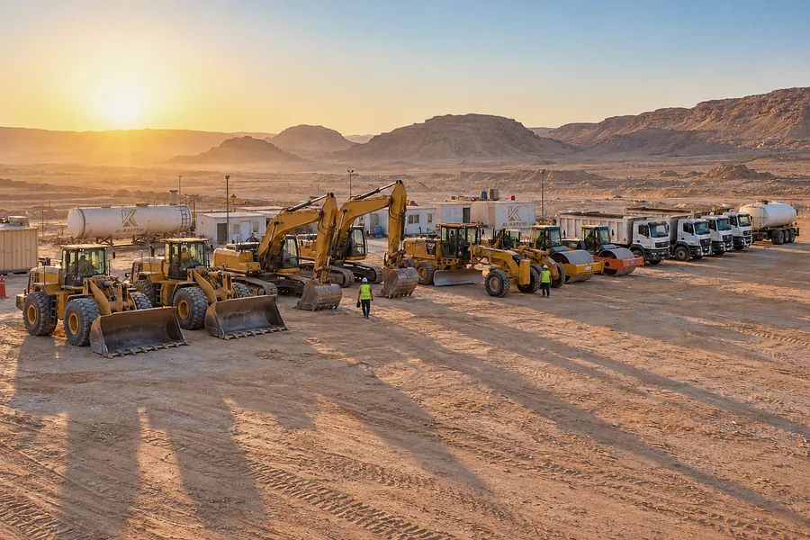 Equipment fleet at a desert site