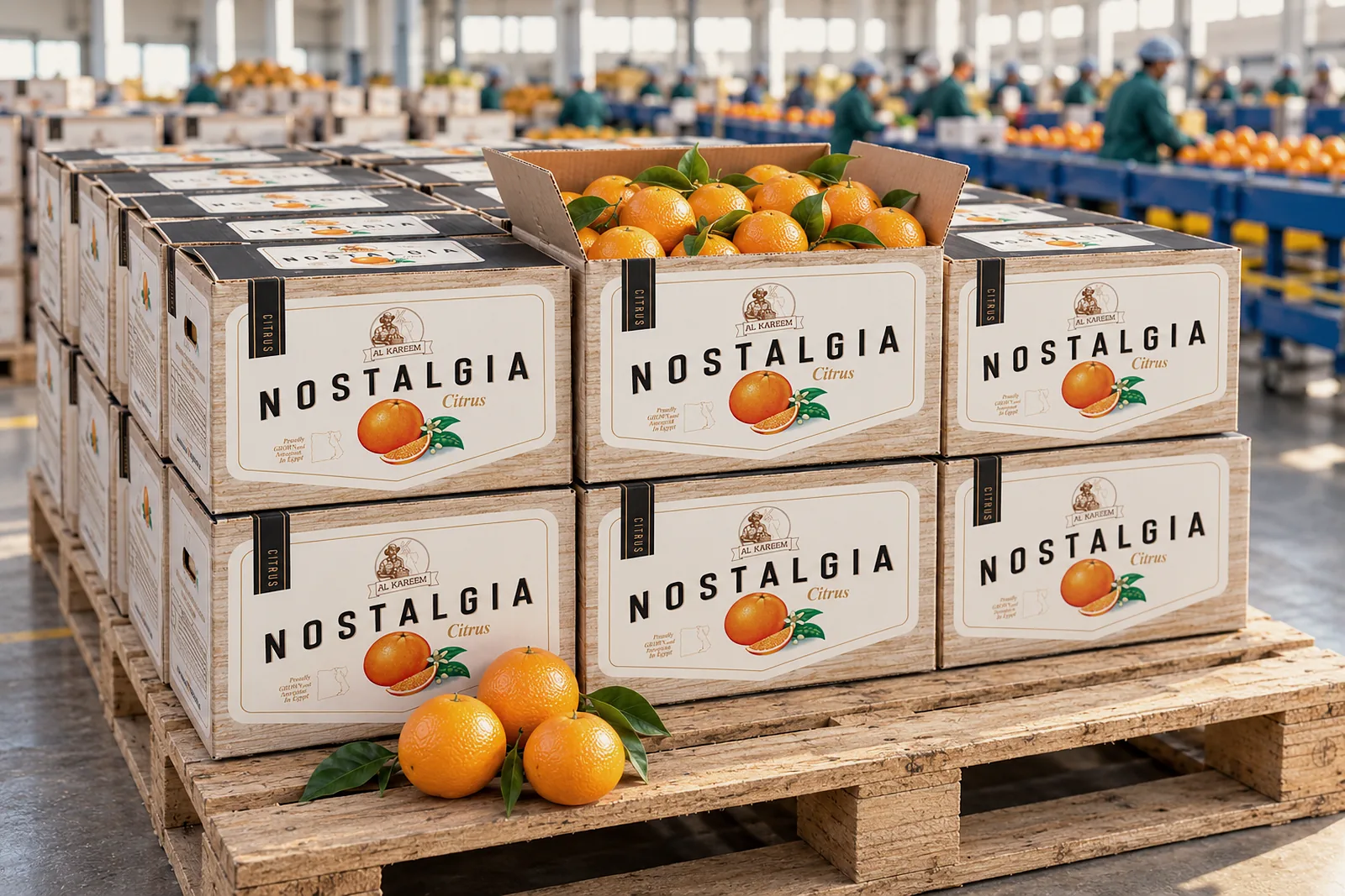 Nostalgia Citrus cartons on a pallet